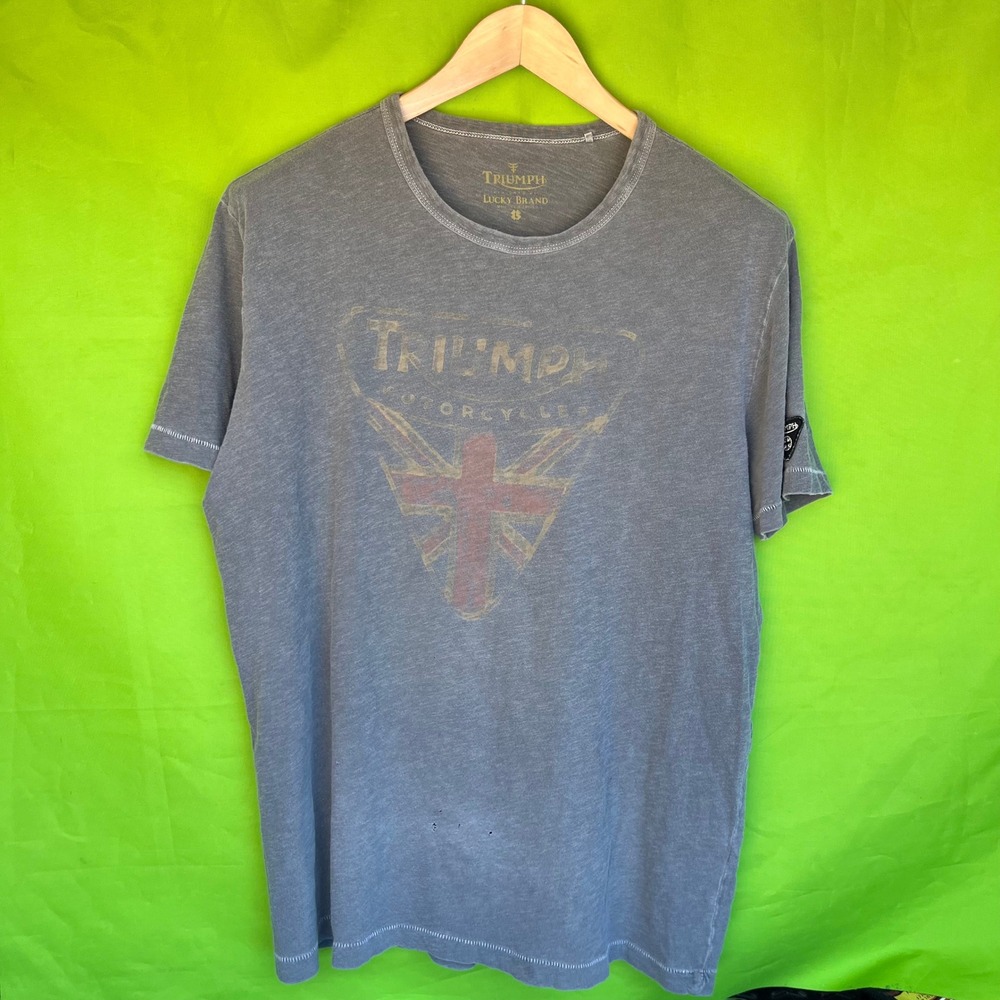 Lucky Brand Triumph Motorcycles Graphic Tee Gray Biker T-Shirt Mens Large